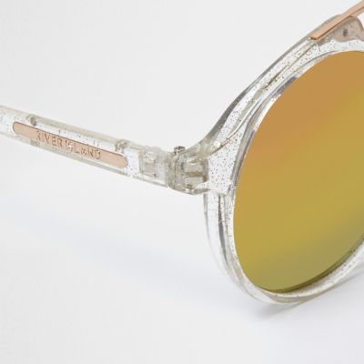 Glitter round double brow bar sunglasses